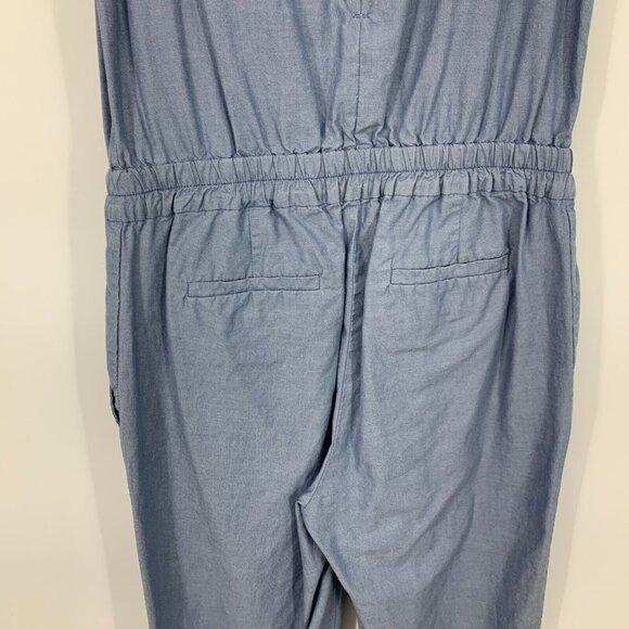 J.Crew Jumpsuit Blue Chambray Sleeveless V Neck Skinny Pockets - Picture 9 of 10